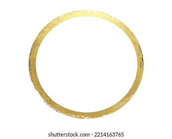 Watercolor Painting Circle Golden Yellow Abstract Hand Drawn. Png Background. Asian Style.	