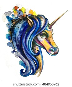 Watercolor Painting Of Cute Little Unicorn