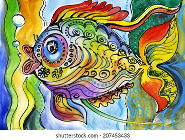 watercolor painting of fish