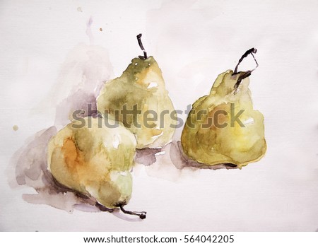 watercolor painting fruit and household items