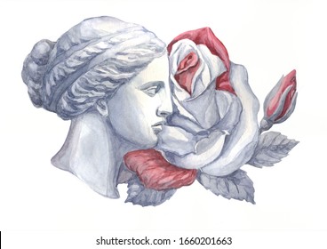Watercolor painting.The goddess of ancient Greek mythology of fertility and the Kingdom of the dead and her symbol is the pomegranate fruit.  Composition on a white background.