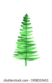 Watercolor Painting Green  Christmas Tree