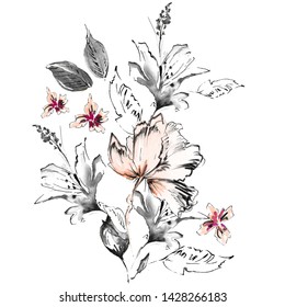 Watercolor Painting, Handmade Flower illustration for Pattern, textile and Fashion