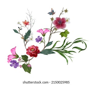 Watercolor Painting Leaves Flower On White Stock Illustration ...