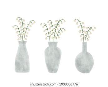 
Watercolor Painting Of Lily Of The Valley In A Vase