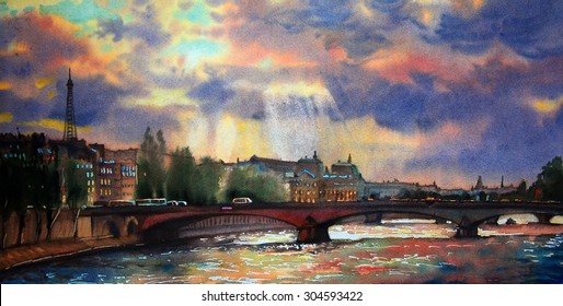 Watercolor painting of the Paris, France.