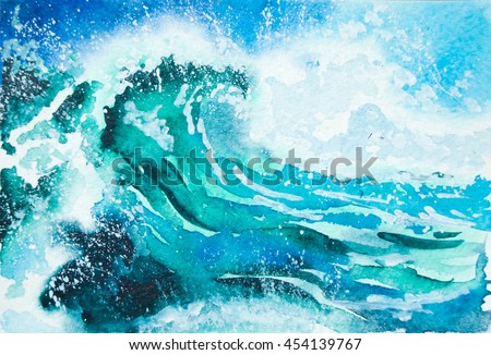 Watercolor painting - sea wave