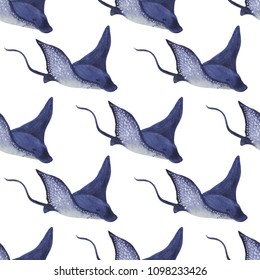 Watercolor Painting Seamless Pattern With Stingray