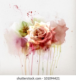 Watercolor painting, sketch with Rose