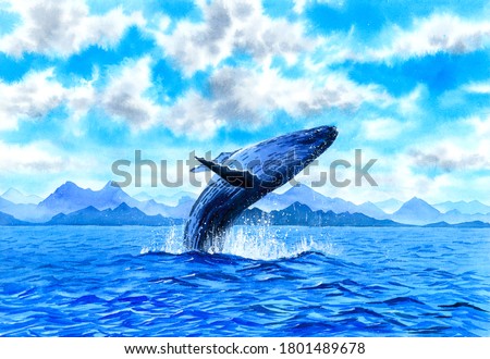 Watercolor Painting - Whale Breaching