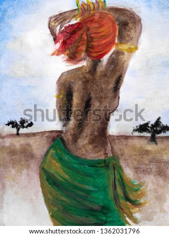 watercolor painting of a woman from behind