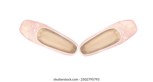 watercolor pair of training ballet shoes in first position. hand drawn delicate pink-peach colour. Ideal for social media design, dance studio promotions, class materials, or decorative projects. - Powered by Shutterstock