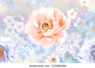 Watercolor Paisley Flower Rose Peony