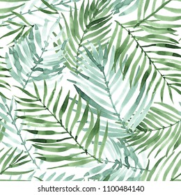 Watercolor Palm Leaf Seamless Pattern