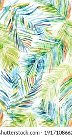 Watercolor palm leaves drawing pattern