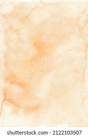 Watercolor pastel peach color background texture. Watercolour backdrop. Light orange stains on paper, hand painted.