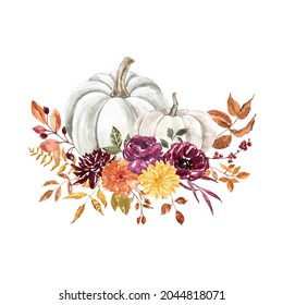 Watercolor pastel pumpkins arrangement with flowers and leaves arrangement. Fall invitation template, holiday card. hand painted botanical illustration. - Powered by Shutterstock