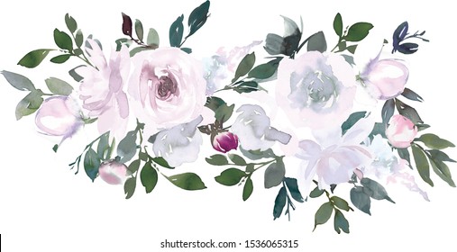 Watercolor Pastel White Pink Floral Bouquet Stock Illustration ...