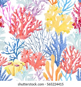 watercolor pattern beautiful corals. Summer seamless background