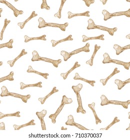 Watercolor pattern of bones on the white background. Hand-drawn illustration.