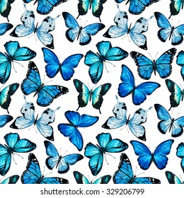 Watercolor Pattern With Butterflies Beautiful Blue Butterfly Seamless Pattern