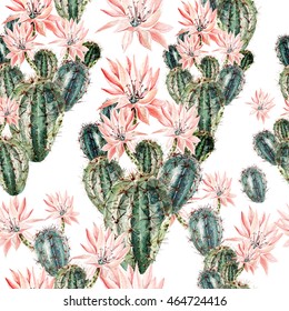 Watercolor Pattern With Cactus . Illustration