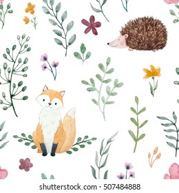 Watercolor Pattern For Children, Children's Wallpaper With Animals, Forest Dwellers