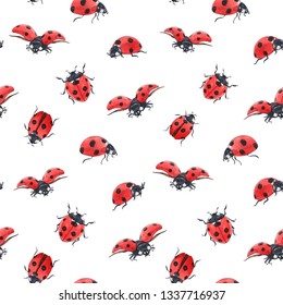 Watercolor Pattern Cute Red Bugs, Ladybug