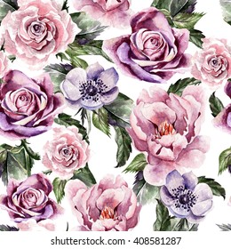 Watercolor pattern and flowers