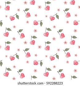 Watercolor, Pattern, Heart, Cherry