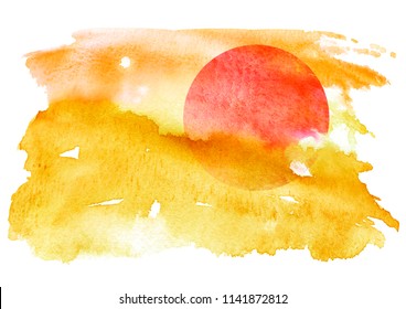 Watercolor pattern, illustration on white isolated background. Sunset, dawn, yellow sun on a yellow, orange, red sky with clouds.Vintage illustration.
Watercolor beautiful background.