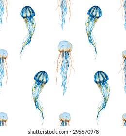 Watercolor Pattern Jellyfish Marine Life Stock Illustration 295670978 ...