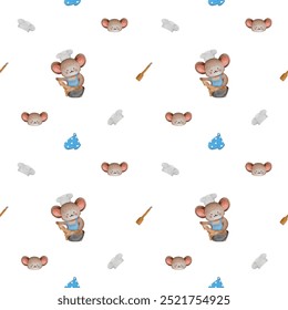 Watercolor pattern mouse chef cooking baking