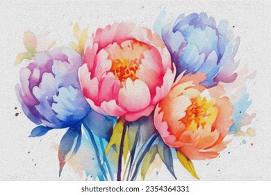 Watercolor pattern white background  A bouquet pions is like balloon  Round form  Can be used for logo  postcard  prints  Fresh watercolor flowers  Simple watercolor drawing 