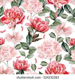 Watercolor Seamless Pattern Peoniesvector Illustration Stock Vector ...