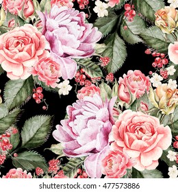 Seamless Floral Pattern Flowers Watercolor Stock Illustration 534455125