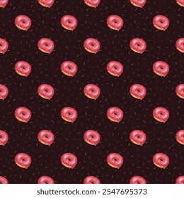 Watercolor pattern with a pink donut - Powered by Shutterstock