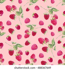 Watercolor Pattern Raspberries, Raspberry Branch