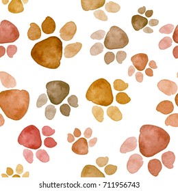 Watercolor Paw Dog Pet Or Cat Pattern Trail Mark Isolated On White Background