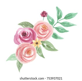 Watercolor Pink Flowers Roses Floral Clip Stock Illustration 1649610211 ...