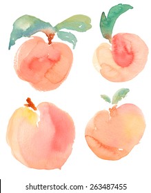 Watercolor Peaches On Isolated White Background