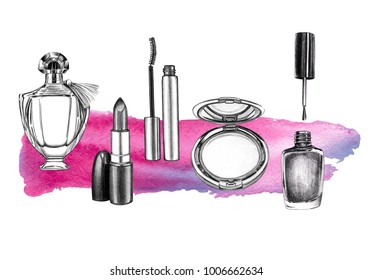 Hand Drawn Watercolor Pink Kitchen Processor Stock Illustration ...