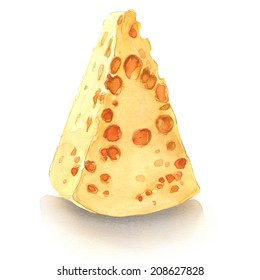 Watercolor Piece Of Cheese Isolated