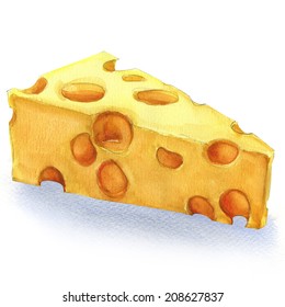 Watercolor Piece Of Cheese Isolated