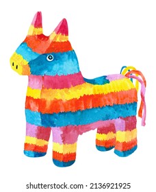 Watercolor Pinata. Candy Inside A Pink Horse Pony.