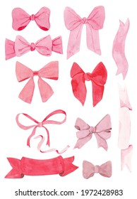 Watercolor Pink Bow And Ribbon Illustration