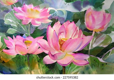 Watercolor Pink Lotus Original Handpainted