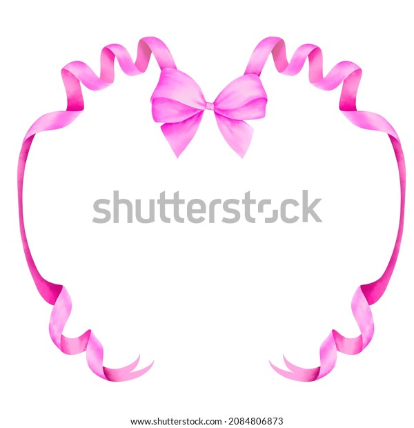 Watercolor Pink Ribbon Border Frame Clipping Stock Illustration