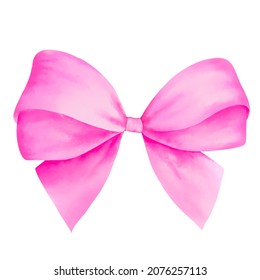 Watercolor Of Pink Ribbon Bow With Clipping Path.