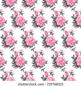 Watercolor Pink Rose Flower Pattern Sample Stock Illustration 729768325 ...